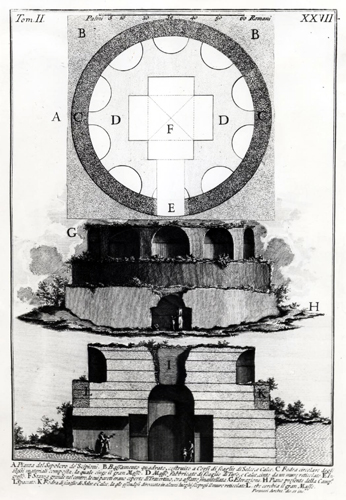 Pianta e sezione del Sepolcro di Priscilla realizzate da Giovanni Battista Piranesi.